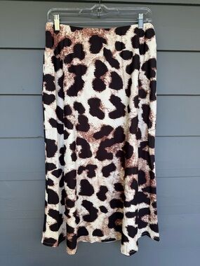 SHEIN Black and Brown Leopard Animal Print Midi Skirt NWOT